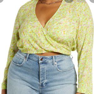 BP Surplice V-Neck Crop Top in Green Hannah Kate